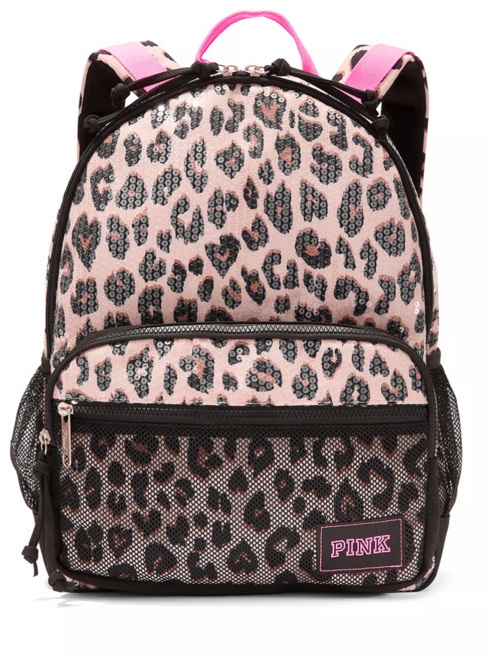 New Victoria's Secret Pink Backpack Bookbag Sequin Leopard New 2026 16.3 Liters